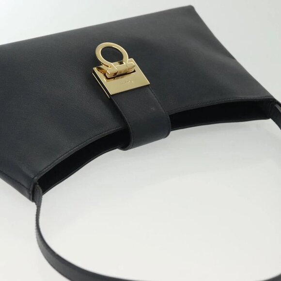 Salvatore Ferragamo Gancini Hand Bag Leather Navy Gold Auth 135232 - Picture 8 of 15